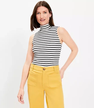 Petite Stripe Mock Neck Perfect Ribbed Tank Top