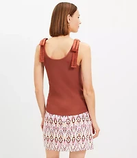 Petite Poplin Ribbed Tie Shoulder Mixed Media Tank Top