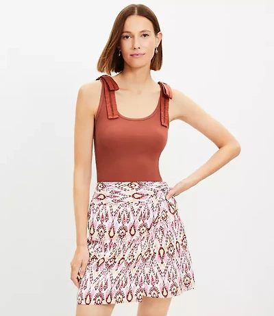 Petite Poplin Ribbed Tie Shoulder Mixed Media Tank Top