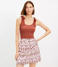 Petite Poplin Ribbed Tie Shoulder Mixed Media Tank Top