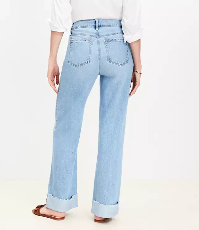 Flip Cuff High Rise Wide Leg Jeans in Light Wash