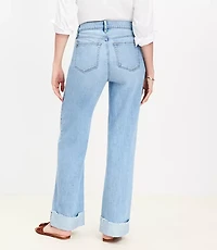 Flip Cuff High Rise Wide Leg Jeans in Light Wash
