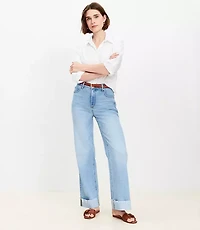 Flip Cuff High Rise Wide Leg Jeans in Light Wash