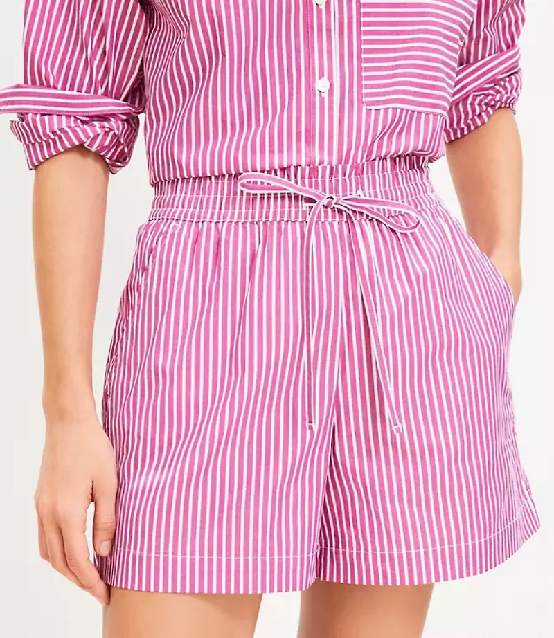 Pull On Shorts in Striped Poplin