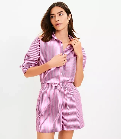Pull On Shorts in Striped Poplin