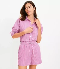Pull On Shorts in Striped Poplin