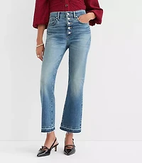 Button Front High Rise Kick Crop Jeans Mid Vintage Wash