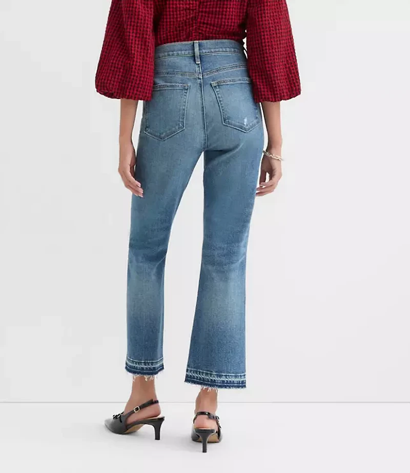 Button Front High Rise Kick Crop Jeans Mid Vintage Wash