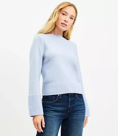 Boatneck Ribtrim Flare Sleeve Sweater