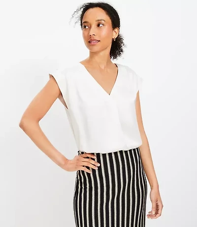 Petite Satin Cap Sleeve V-Neck Top
