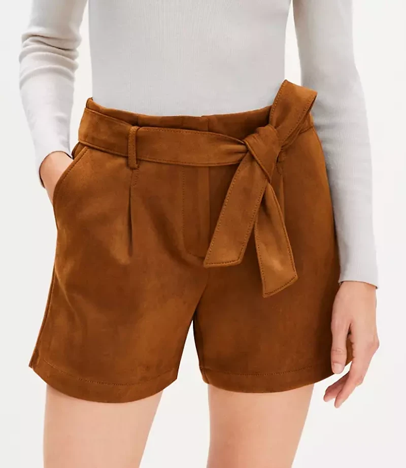 Belted Shorts Faux Suede