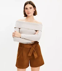 Belted Shorts Faux Suede