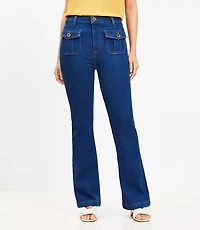 Curvy High Rise Patch Pocket Slim Flare Jeans Dark Wash
