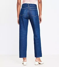 Pintucked High Rise Straight Jeans in Refined Dark Indigo Wash