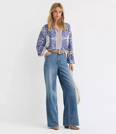 Petite Mid Rise Wide Leg Jeans Classic Wash