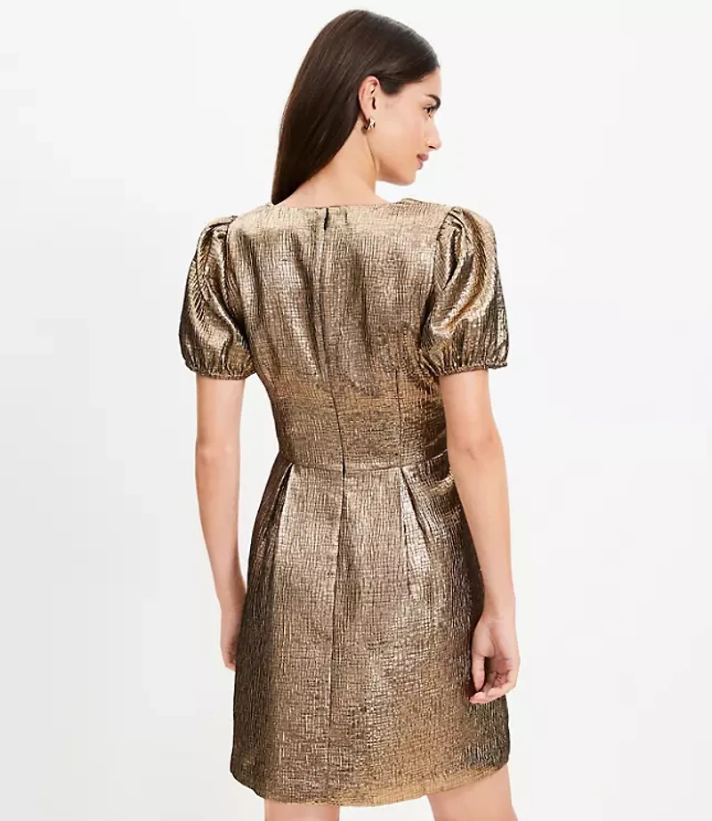 Metallic Jacquard V-Neck Mini Flare Dress
