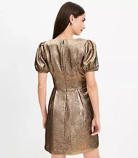 Metallic Jacquard V-Neck Mini Flare Dress
