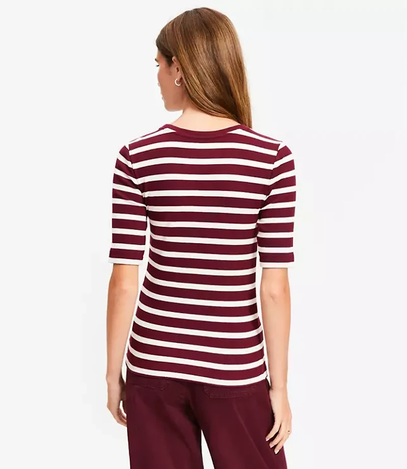 Petite Stripe Perfect Ribbed Elbow Sleeve Tee