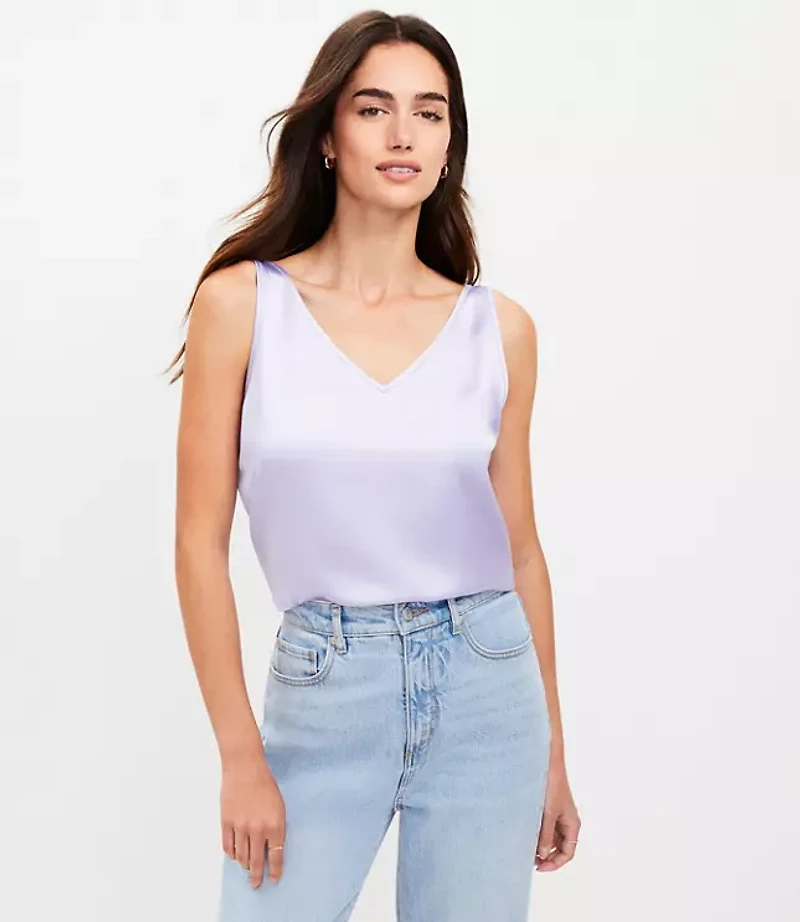 Petite Satin Double V Tank Top