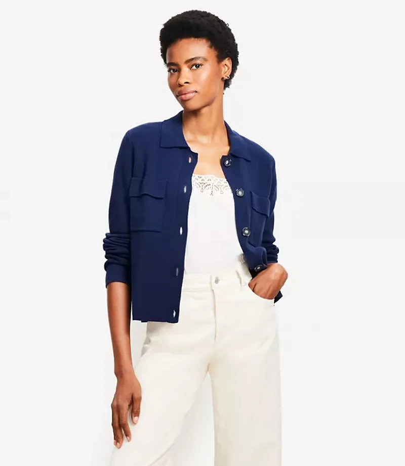 Petite Collared Sweater Jacket