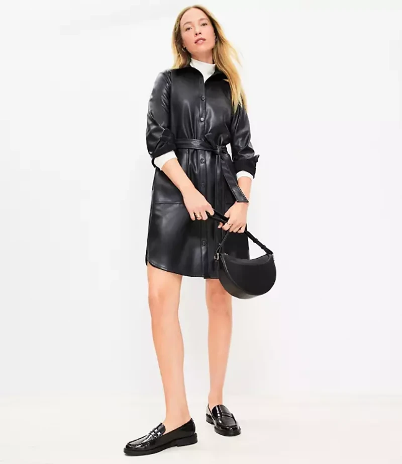 Petite Faux Leather Pocket Shirtdress