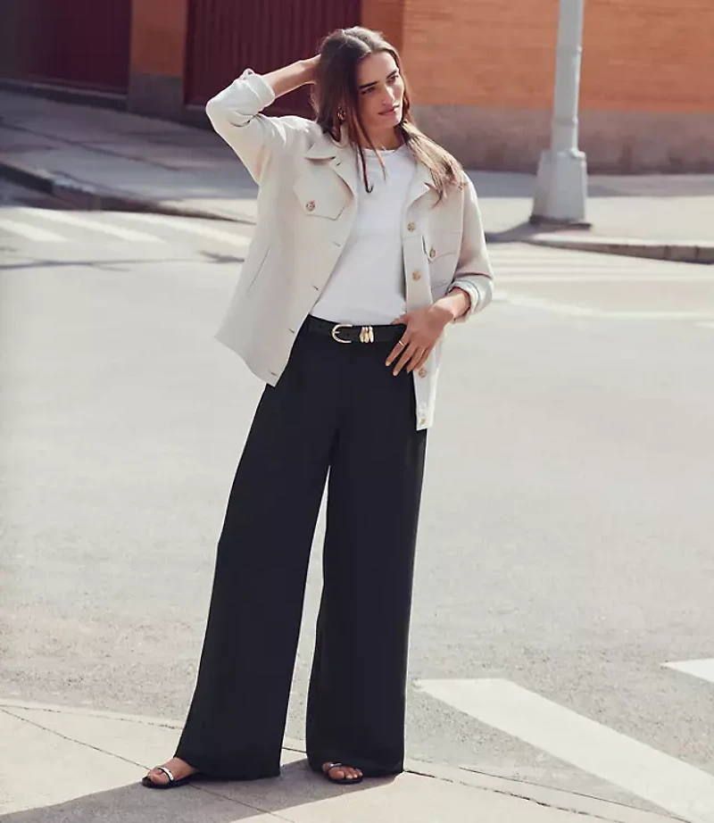 Petite LOFT Versa Crepe Drape Palazzo Pant
