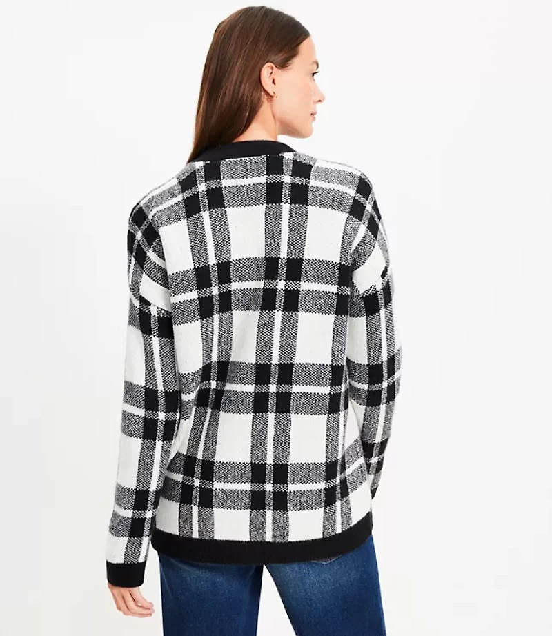 Plaid Pocket Boyfriend Cardigan