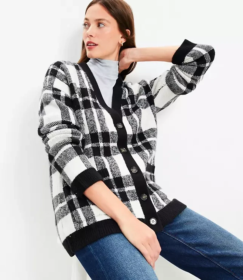 Plaid Pocket Boyfriend Cardigan