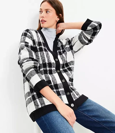 Plaid Pocket Boyfriend Cardigan