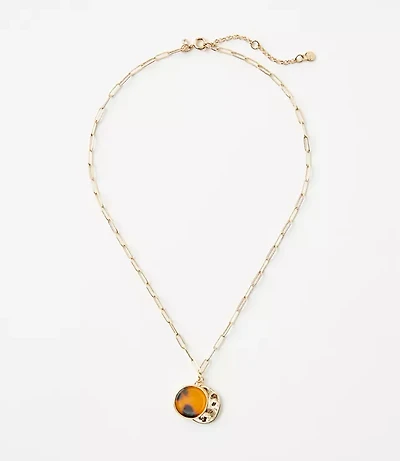 Tortoiseshell Print Circle Pendant Necklace