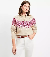 Pointelle Fair Isle Half Zip Sweater