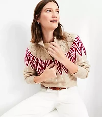 Pointelle Fair Isle Half Zip Sweater