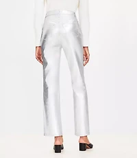 Tall Coated High Rise Straight Jeans in Silver Metallic
