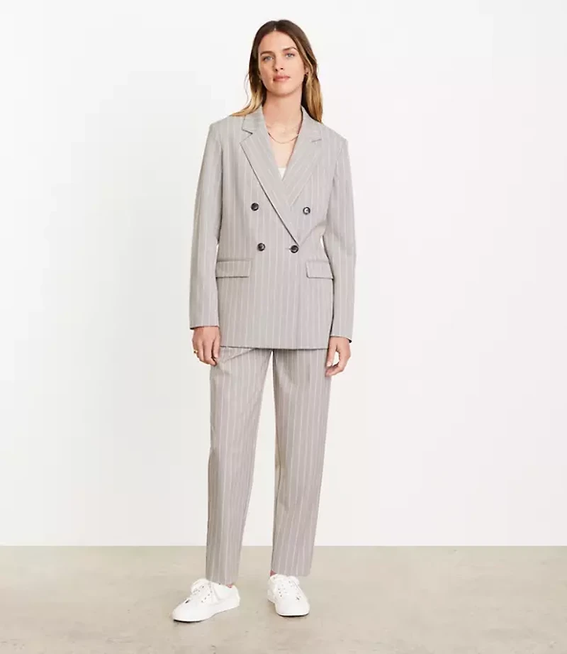 Petite LOFT Versa Striped Seasonless Stretch Double Breasted Blazer