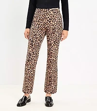 Petite Side Zip Ankle Flare Pants Leopard Print Twill