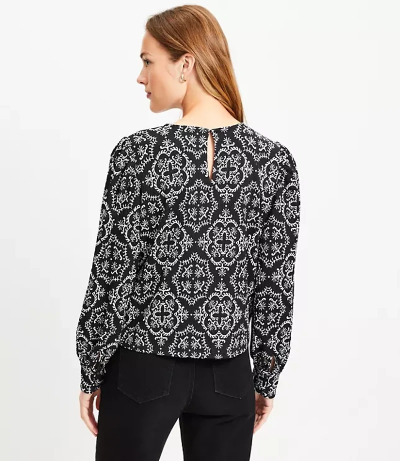 Petite Tile Textured Balloon Sleeve Blouse
