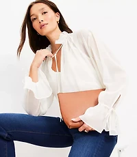 Chiffon Ruffle Tie Neck Blouse