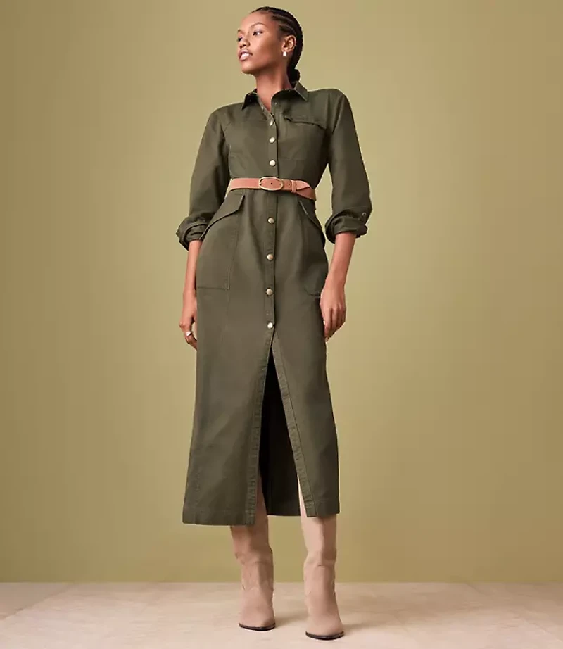 Twill Midi Pocket Shirtdress