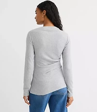 Petite Heathered Cozy Ribbed Asymmetric Neck Top
