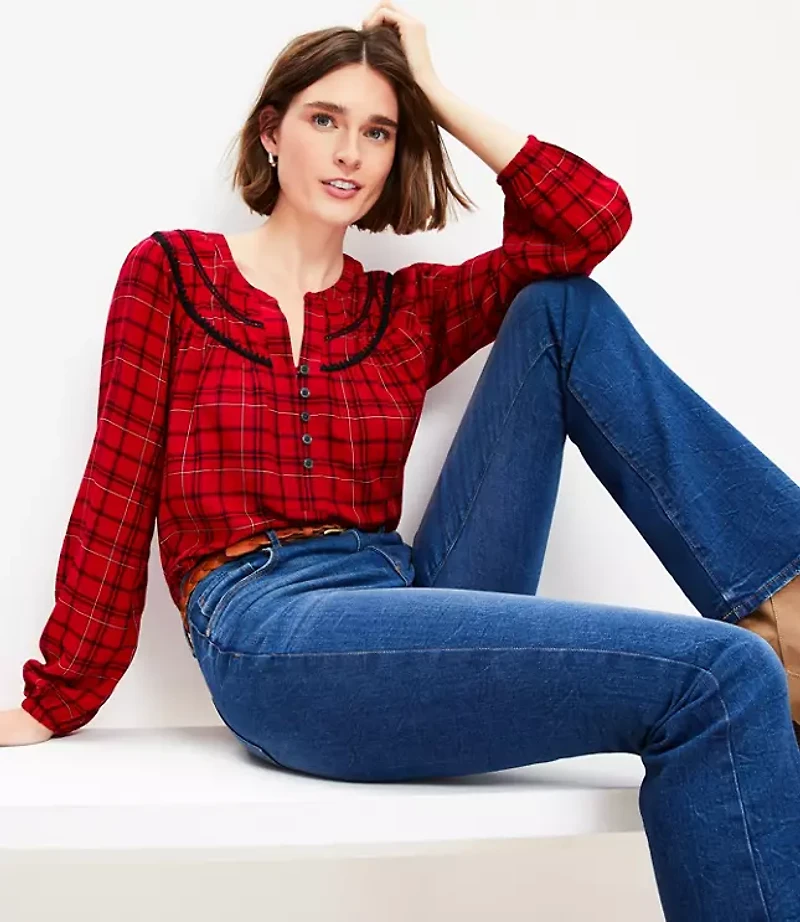 Plaid Stitched Yoke Blouse