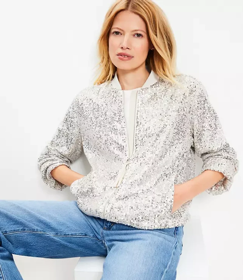 Petite Sequin Bomber Jacket