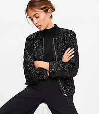 Petite Sequin Bomber Jacket