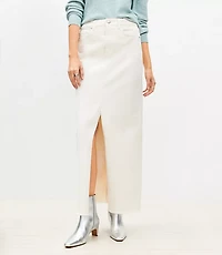 Frayed Denim Maxi Skirt in Ivory