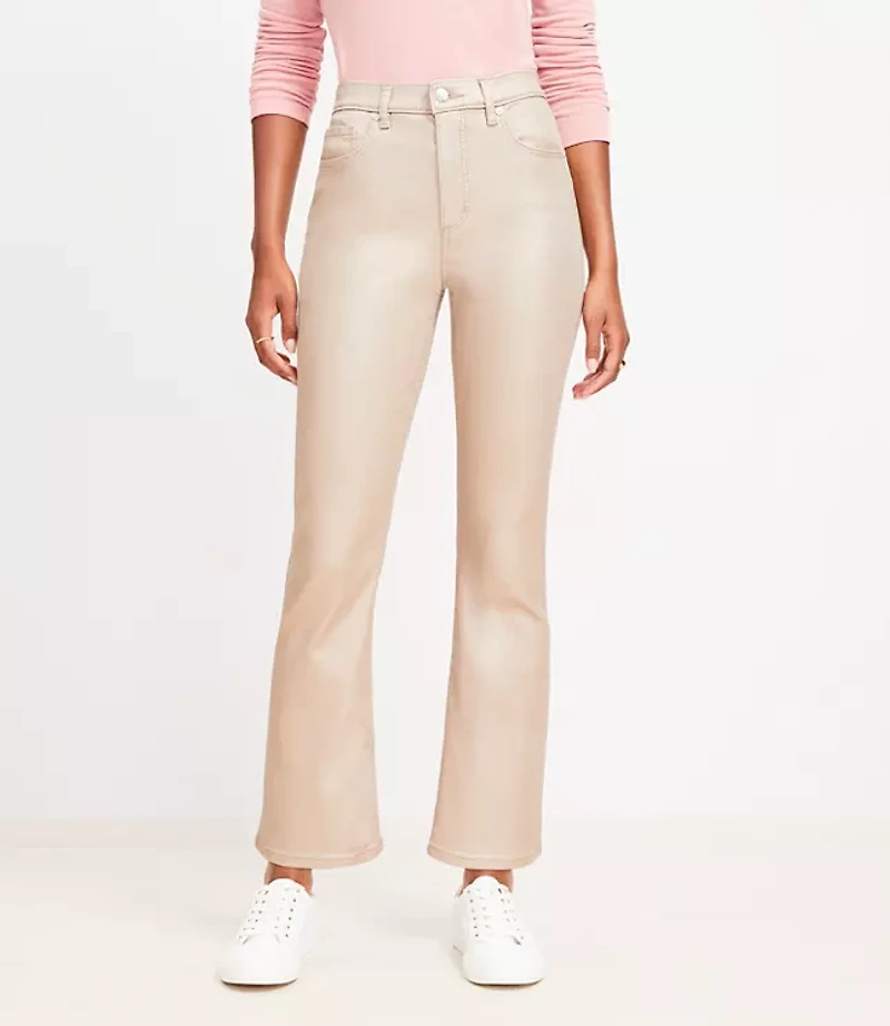 Coated High Rise Kick Crop Jeans Gold