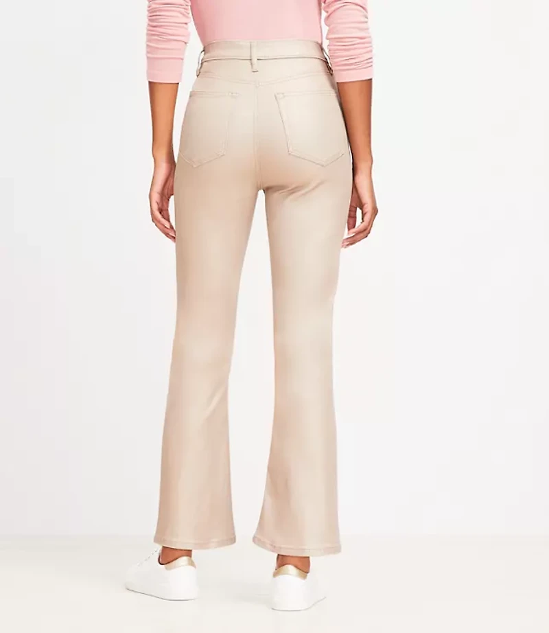 Coated High Rise Kick Crop Jeans Gold