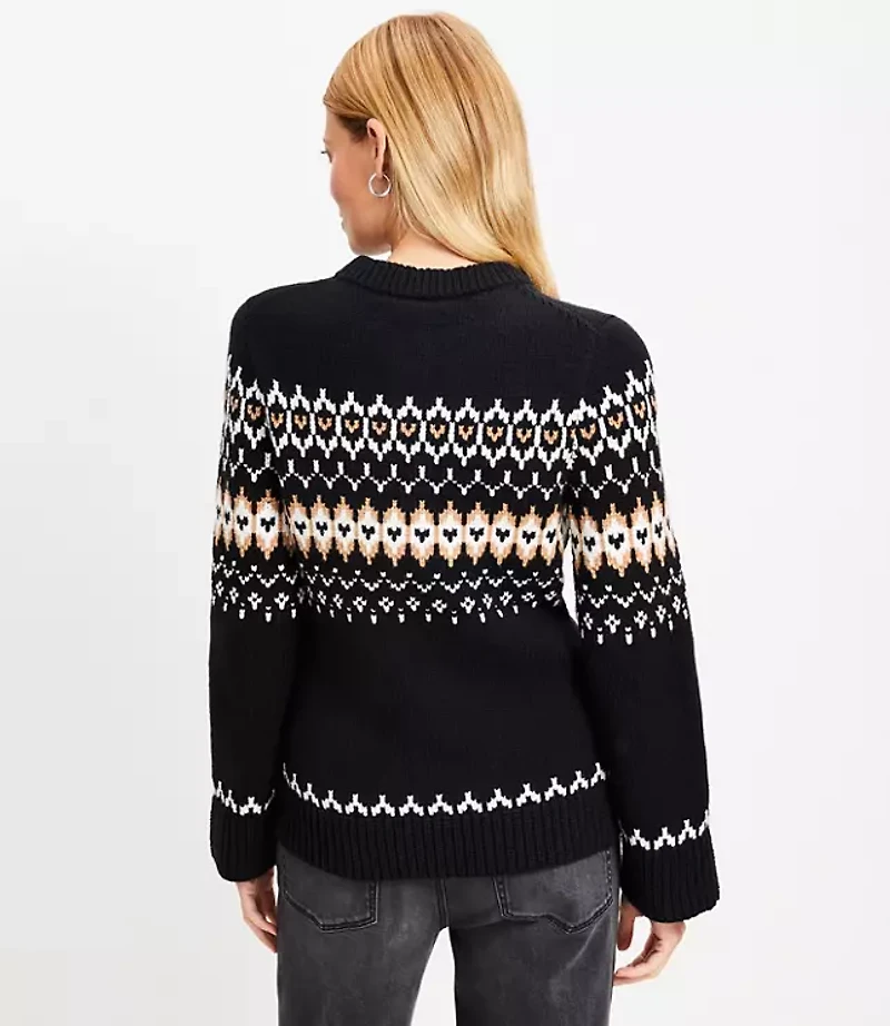 Petite Fair Isle Waisted Patch Pocket Cardigan