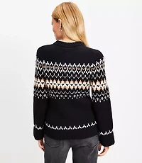 Petite Fair Isle Waisted Patch Pocket Cardigan