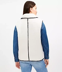 Faux Leather Trim Sherpa Vest