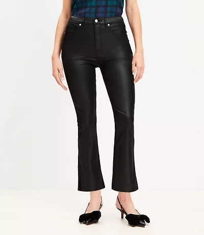 Curvy Coated Side Slit High Rise Kick Crop Jeans Black