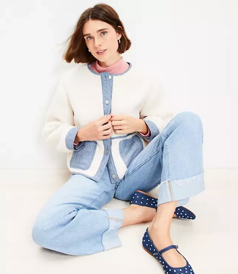 Petite Denim Trim Sherpa Jacket